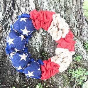 Handmade American flag burlap wreath